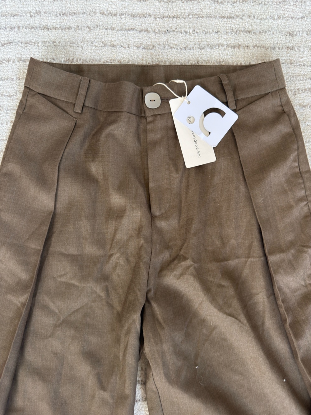 COMMENSE Mid-Waist Pleated Wide-Leg Pants Trouser Brown Khaki NWT Womens Size M